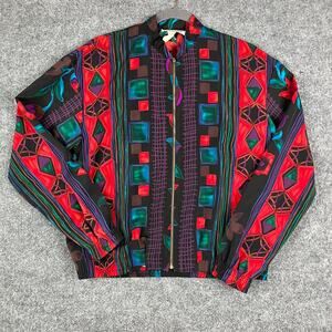 Kensington Square Jacket Womens Small USA Vintage Zip Multicolor Floral Abstract